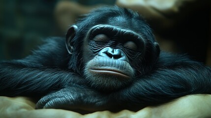 Peaceful Chimpanzee Slumber: A Captivating Portrait of Wildlife Rest