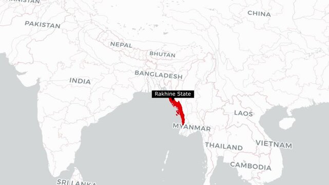 Rakhine State Map Showing Region Location in Myanmar