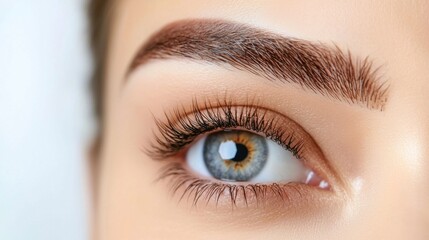 Naklejka premium Closeup Beautiful Female Eye with Perfectly Shaped Eyebrows and Long Eyelashes