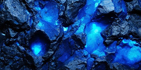 A close-up view of dark, textured rocks, seemingly within a cave or underwater grotto