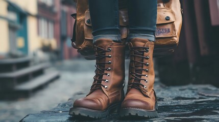 Backpack and leather ankle boots