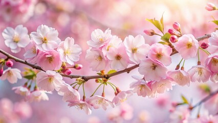 Naklejka premium Delicate Pink Blossoms on a Branch in Springtime