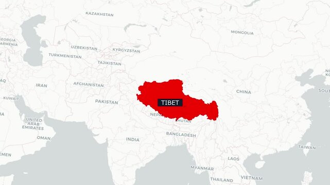 Detailed Map of Tibet Region Showing Borders and Geographic Areas