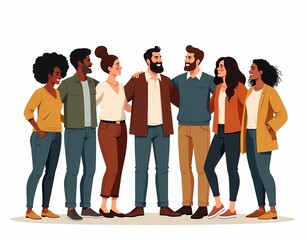 Fototapeta premium Illustration of people of different ethnicities and backgrounds gathered together isolated on white background.. Generate AI