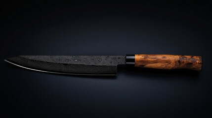 Artisan chef's knife with damascus steel blade. © DesignByGade