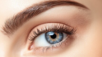 Captivating Gaze A Closeup of a Woman s Piercing Blue Eye and Expressive Brow