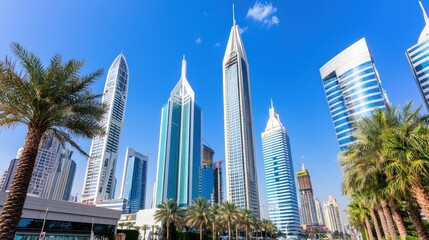 Modern City Skyline with Palm Trees