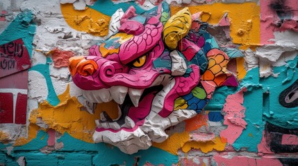Fototapeta premium A vibrant graffiti wall showcasing bold colors and intricate designs.