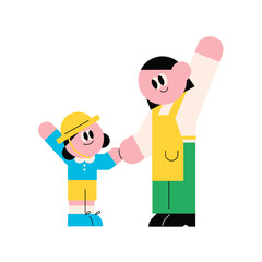 Teacher and Student. People holding hands and saying hello. Children and adults. education. © minji five