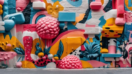A vibrant graffiti wall showcasing bold colors and intricate designs.