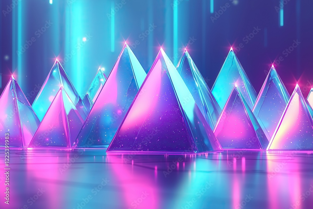 Aufkleber Neon lit glass pyramids reflect in vibrant futuristic setting dazzling display of color and geometry