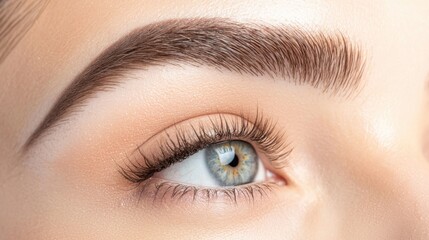 Fototapeta premium Captivating Close Up of Mesmerizing Female Eye with Lush Eyelashes and Elegant Eyebrow