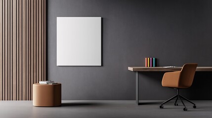 Modern workspace with blank canvas and chair