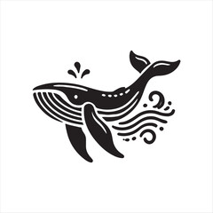 Black Color Whale silhouette design Vector Illustration, Solid White Background (7).eps