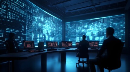 Futuristic Office Setting Where Architects and Lawyers Discuss Property Deal Structuring Over