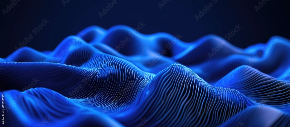 Poster blue abstract gradient background with text space featuring deep blue and black waves, smooth curves
