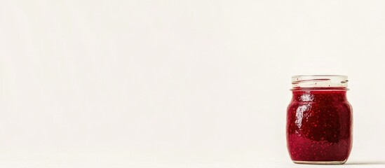 Beetroot Caraway and Horseradish Relish in Glass Jar with Dark Red Color and Neutral Background for Text Placement