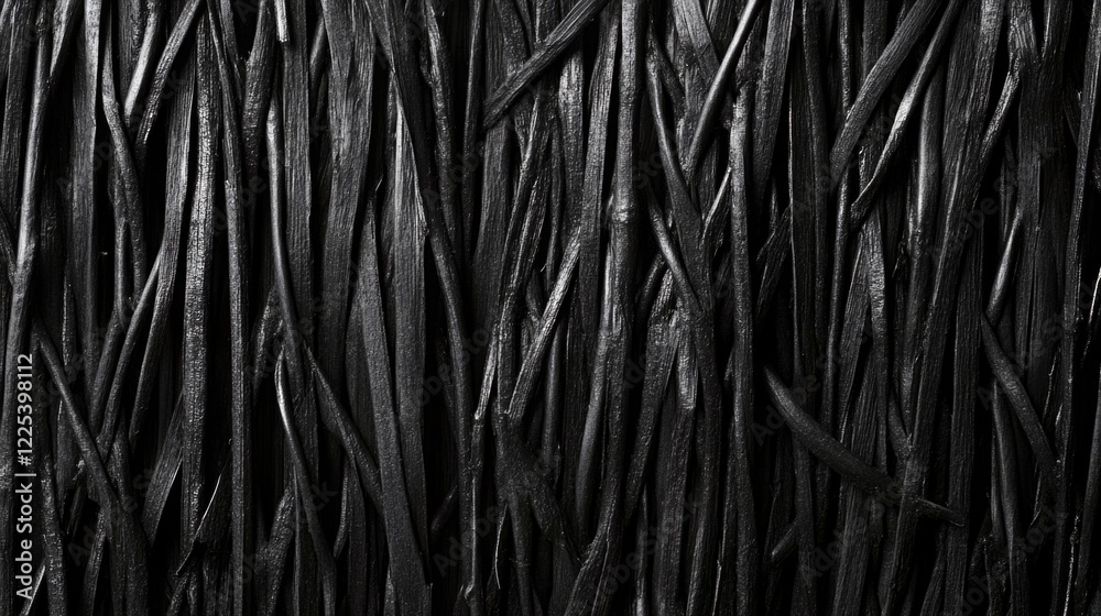 Poster black rattan wicker reed texture panel detail with smooth surface and empty copy space for text on d