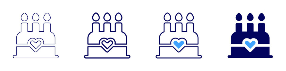 Cake icon in 4 different styles. Thin Line, Line, Bold, and Bold Line. Duotone style. Editable stroke