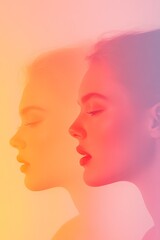 blurry abstract depiction of women faces outlined with bold floral designs and colorful gradients under soft ambient