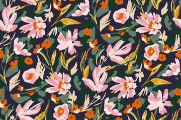 Cute feminine watercolor seamless pattern with wildflowers.hand drawn, not AI