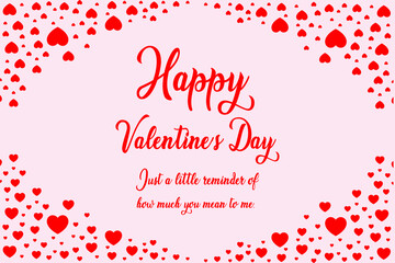 Happy valentines day with long caption romantic caption, love and special text ,in red color and lots of love shapes 