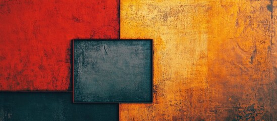 Vibrant abstract artwork with textured layers of red, orange, and deep blue tones showcasing intricate complexity and ample copy space for creative text