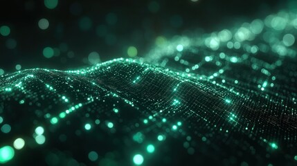 Abstract Teal Digital Landscape: Glowing Network Data Visualization