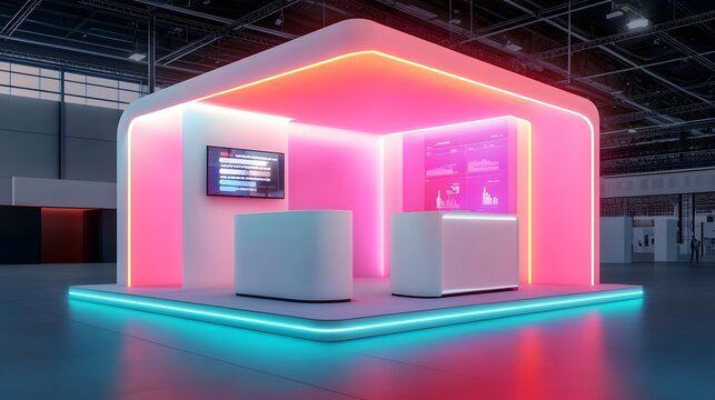 Futuristic Trade Show Booth with Virtual Product Demos and Glowing Data Visualizations