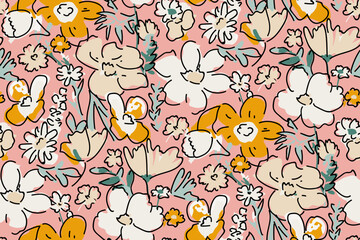 Cute feminine watercolor seamless pattern with wildflowers.hand drawn, not AI