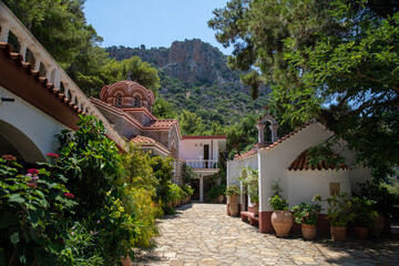 The monastery Agios Georgios, located in the Selinari gorge on Crete, Greece
