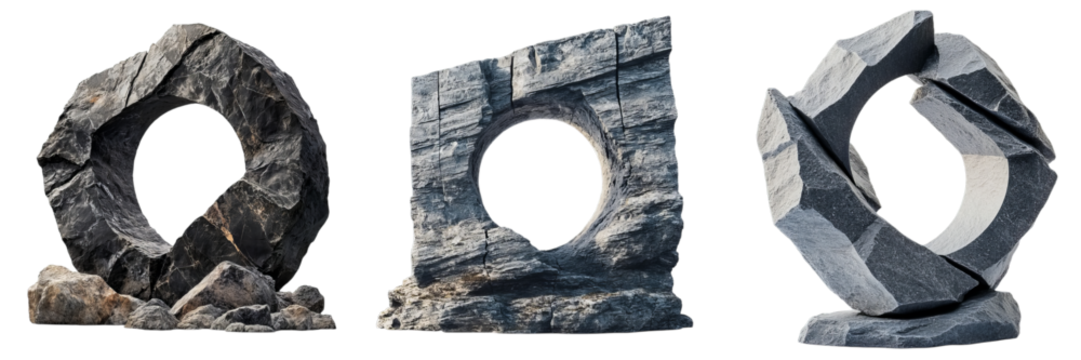 Png of Surreal Circular Landscape | Infinite Loop of Rocky Terrain and Greenery on transparent background.