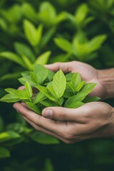 close-up of hands holding map of sustainable travel routes with vibrant greenery earthy tones overall composition reflects