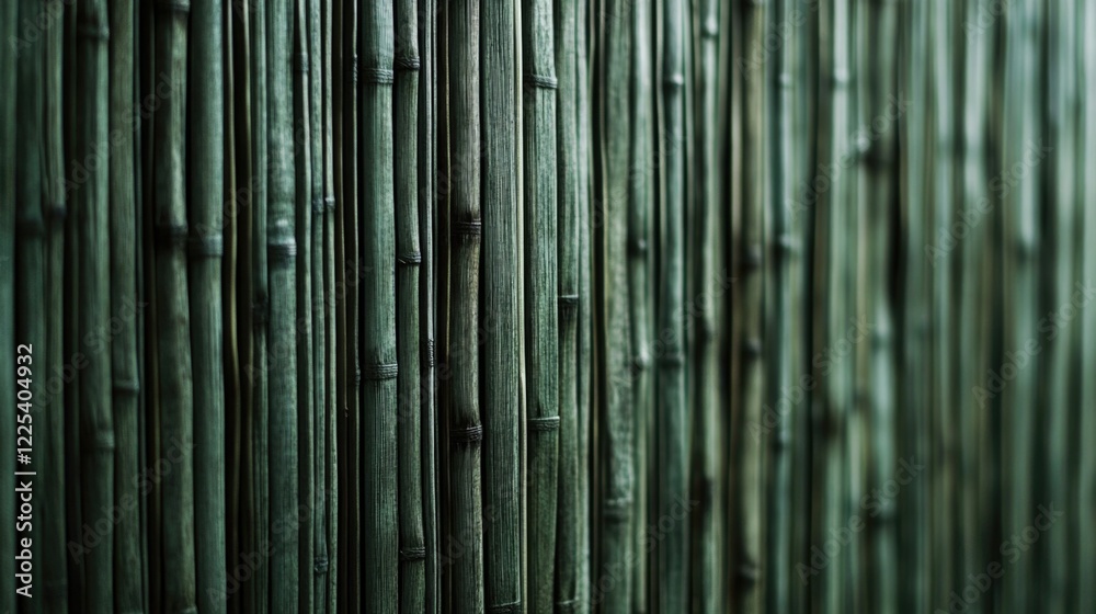 Poster close-up of textured rattan wicker reed panel in dark green with empty space for text and background