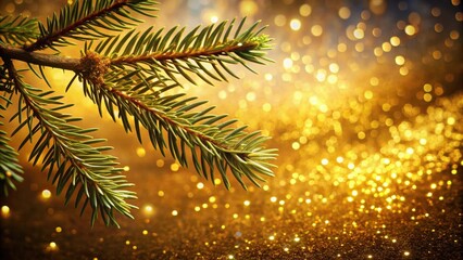 Golden Glitter and Evergreen Branch Festive Holiday Background