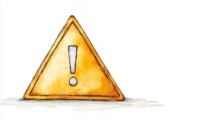 Watercolor Illustration of a Yellow Triangle Warning Sign with Exclamation Mark