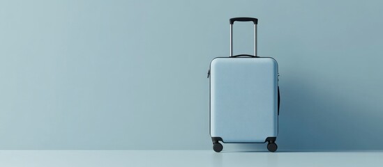 Premium Light Blue Travel Trolley Mockup with Blank Space for Text on Minimalistic Background in Soft Light Environment