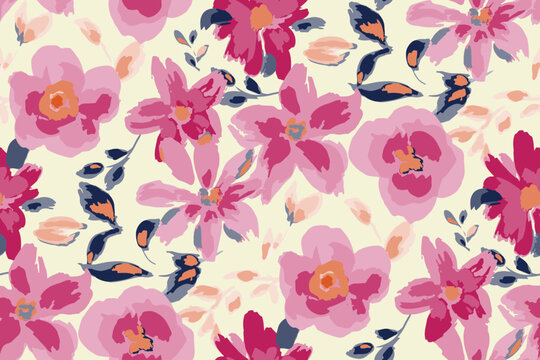 Cute feminine watercolor seamless pattern with wildflowers.hand drawn, not AI