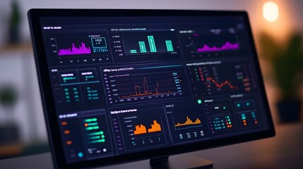 Fototapeta premium Sleek Futuristic Sales Performance Dashboard with Glowing Data Visualizations