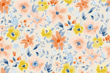 Cute feminine watercolor seamless pattern with wildflowers.hand drawn, not AI