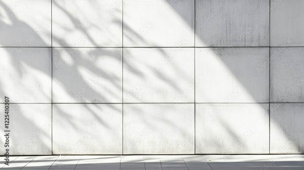 Poster textured white wall displaying geometric shadow patterns casting a soft contrast on a minimalist bac
