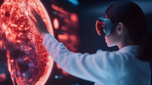 Conceptual Futuristic Touchless Interface Sphere with Virtual Digital Interactions