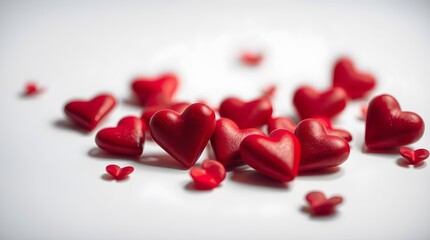 A Delicate Dance of Red Heart Petals Scattered on a Pure White Canvas with back space