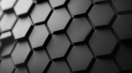 Fototapeta premium Black hexagonal corrugated plastic texture on a white background featuring geometric patterns and ample copy space for text and design applications