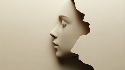 Serene Face Emerging From Beige Surface