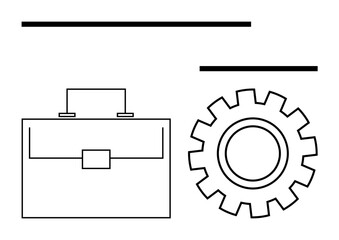Simple briefcase and gear outline with clean lines, evoking themes of productivity, process, and work-life dynamics. Ideal for business, career, strategy, process optimization, planning management