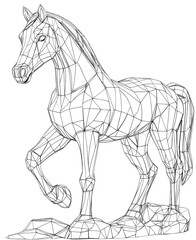 Coloring book for kids, coloring animals and birds, horse.