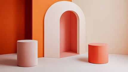 Abstract Minimalist Scene With Cylinders and Archway