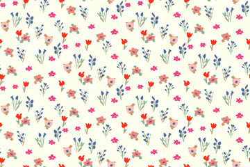 ПустоCute feminine seamless watercolor pattern with little tiny wildflowers, hand drawn, not AI