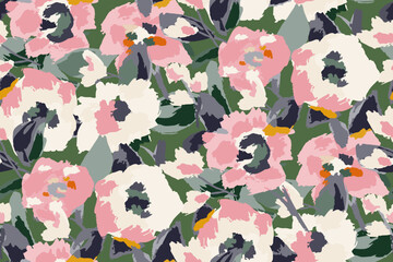 Abstract floral seamless pattern. Bright colors, gouache painting.hand drawn, not AI